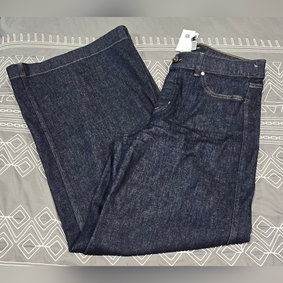 SPANX Denim - SPANX High Waisted Wide Leg Denim In Raw Indigo Size Large